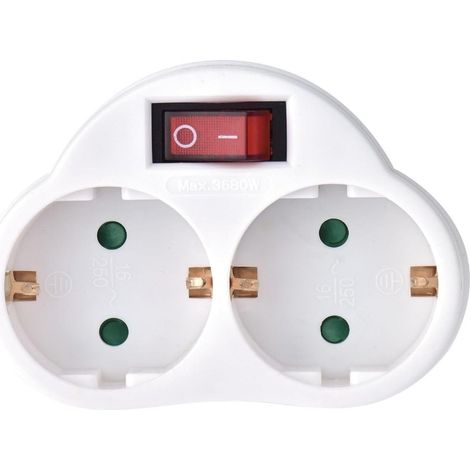 Adaptateur Double Prise Schuko - 2 Sorties - Plastique Blanc - Interrupteur Lumineux - Usage Intérieur Bureau Maison (1/5)