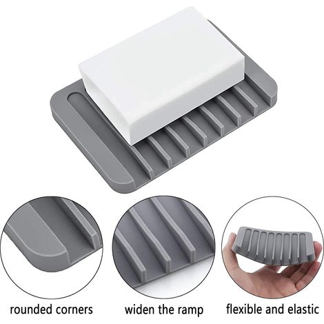 Lot de 3, Porte-Savon en Silicone Boîte à Savon Gel de Siliceporte-Savon de Vidange, Salle de Douche, Lavabo, Gardez, pour Cuisine, Noir, Blanc, Fixation stable sur carrelage, béton ou cloison (1/5)