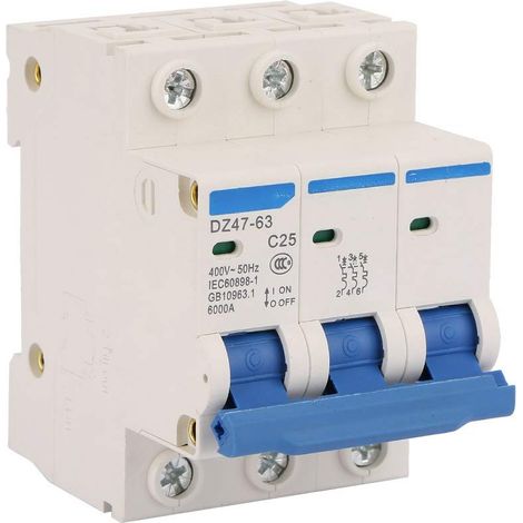Disjoncteur, disjoncteur miniature DC basse tension, DZ47-63 C25 3P 25A 400V disjoncteur miniature à courant résiduel RCCB (1/5)