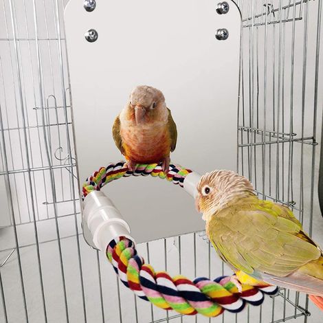 Lot miroir pour oiseaux, jouet avec grande surface réfléchissante, perchoir en corde coton, kit complet (1/4)
