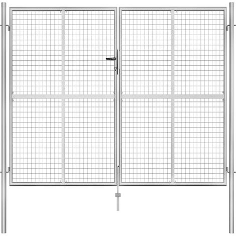 vidaXL Puerta de jardín de acero galvanizado 306x200 cm color plata (1/5)
