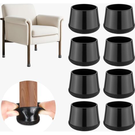 24-Piece Chair Leg Protectors, Silicone Chair Pads with Thickened Felt, for Hardwood and Tile Floors, Reduce Noise and Prevent Scratches - Round Black L (33-36mm)