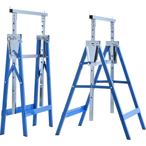 2x tréteaux pliables en acier réglables en hauteur 80-130 cm, capacité 200 kg, bleu (1/5)