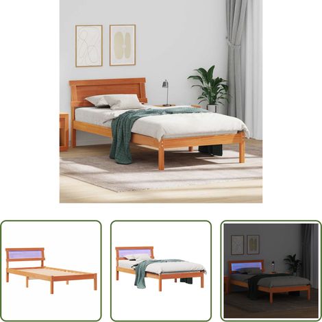 Plattformbett - Bettrahmen Wachsbraun 100 x 200 cm Massives Kiefernholz (1/5)