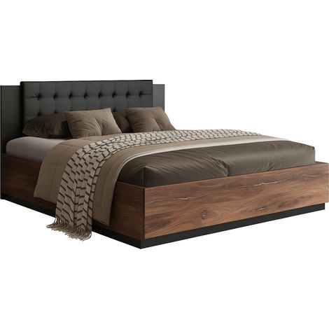 Cama Felelie 104, Roble Flagstaf oscuro + Cobre, Doble, 180x200, Aglomerado laminado, 186x205x90cm (1/5)
