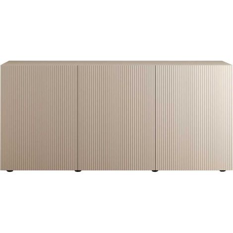 Buffet 3 portes beige façades relief à stries verticales - JANEIRO BEIGE