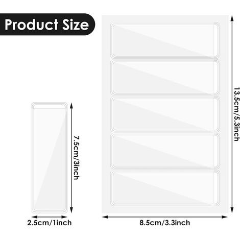 Lot de 120 porte-étiquettes transparents, étiquettes de classeur de 2,5 x 7,6 cm, pochettes adhésives transparentes avec ouverture sur le dessus pour bacs de rangement, carnets, boîtes, inserts (1/4)