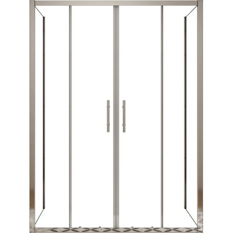U-Form Duschkabine 4-teilig Schiebetür 160x190cm，mit 2x Seitenteil 76x190cm，5mm ESG Klarglas,Komplett Hochglanz-Chrom, Nischentür (1/5)