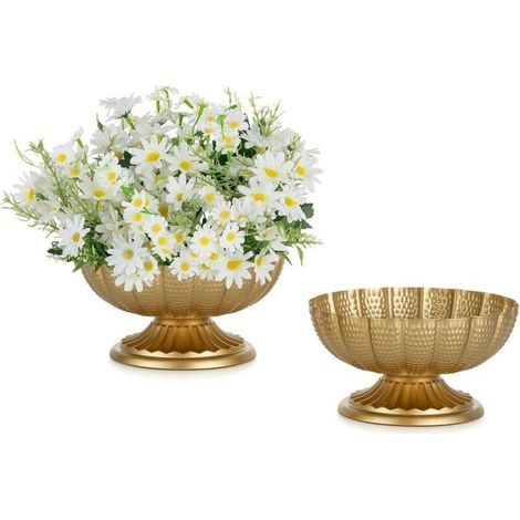 GDHZS-Lot de 2 vases métal dorés vintage, pots décoratifs or pour intérieur/extérieur/jardin (1/5)