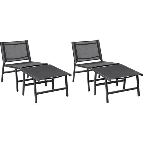Set of 2 Garden Chairs MARCEDDI with Footstool Metal Black (1/5)