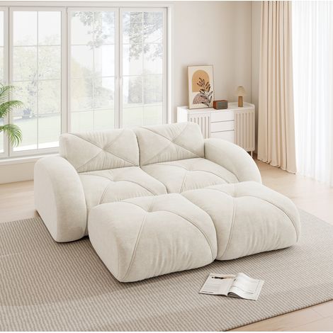 Divano modulare 2 posti 2 pouf 200x cm beige chiaro in ciniglia senza telaio, senza montaggio, comfort morbido (1/5)