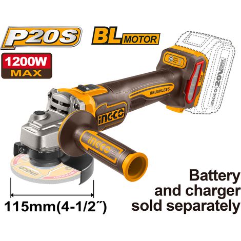 Ingco Amoladora angular batería 20V 1200W CAGLI221153 (Sin cargador ni batería)