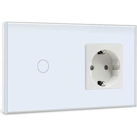 Interrupteur tactile avec prise - 1 compartiment - 1 voie - Avec affichage LED - Encastré - Avec cadre en verre - 157 mm - Blanc - 500 W (non intelligent) (1/5)