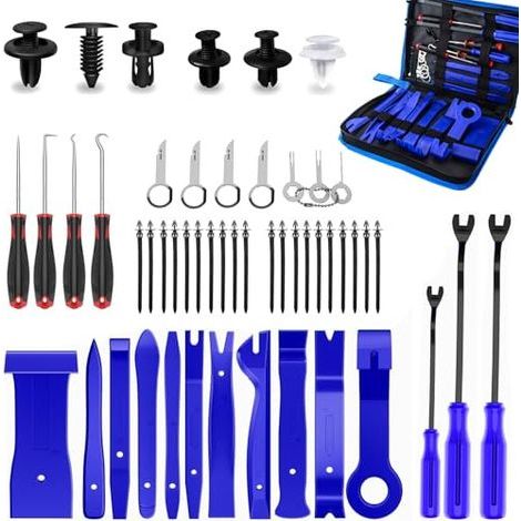 Rivets en Plastique Outils De DéMontage Garnitures Trousse, pour Panneau Accessoires Porte Autoradio Tableau Bord Voiture Suppression (120Pcs Clips + 25 Remover Blue) 120Pcs Blue - (1/5)