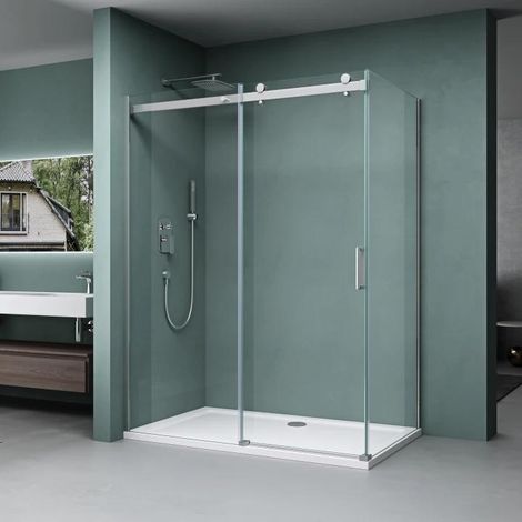 Mai & Mai Paroi de Douche Porte de Douche Coulissante Montage Réversible Cabine de Douche 100X140 en Verre Trempé Transparent Pare Douche avec Receveur de Douche Rav17K (1/5)