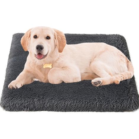 Tapis Chien - 1 Pièce - Peluche - Base Antidérapante - Grand Chien - 100x60x8cm - Gris Foncé (1/5)
