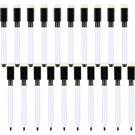 20 petits feutres pour tableau blanc - feutres noirs pour tableau blanc avec gomme, pointe fine, feutres pour tableau blanc pour enfants (noir) (1/5)