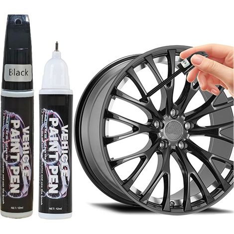 2 pcs stylo retouche voiture argent/noir, stylo de retouche peinture pour rayures auto, efface-rayures pour jantes, réparation de jantes éclats peinture sur voitures motos vélos (noir) (1/5)
