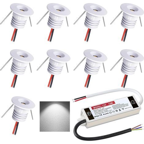 Lot de 9 Spot LED Encastrable,12V 1W IP65,Trou 16mm Aluminium,Cuisine Escalier Placard (1/5)