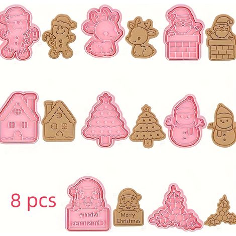 8pièces Ensemble de couverts de cookies de Noël - Outils de cuisson en plastique pour fondant, parfaits pour les fournitures de fête et les cadeaux, f (1/5)
