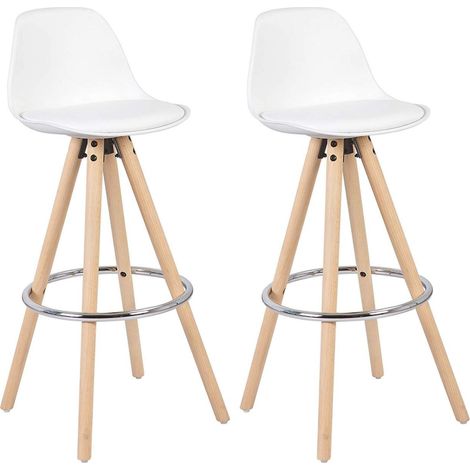 WOLTU Sgabelli da Bar Sedia Cucina con Schienale Tessuto di Lino Gambe Legno 2PZ Bianco Ecopelle (1/5)