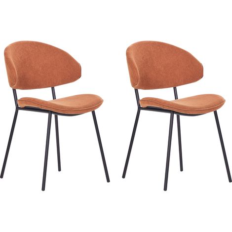 Conjunto de 2 sillas de comedor modernas asiento tapizado en tela respaldo curvo sin reposabrazos patas negras naranja Kiana (1/5)
