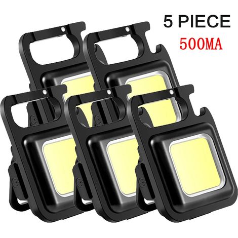 (500 mAh - Lot de 5) Lampe torche COB - Mini - Porte-clés - Étanche - Usage extérieur - Urgence - Camping et pêche (1/5)