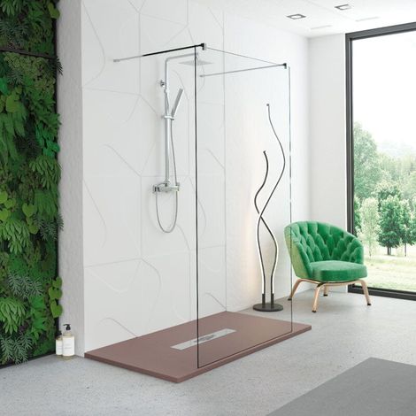 Walk In Duschwand MANACOR freistehend mit zwei Stabilisationsbügeln chrom - Glas 8mm / 120 cm