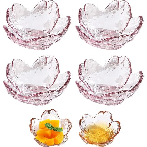 Ensemble de 6 bols à dessert roses à motif de fleurs de cerisier, bols à sauce en verre, mini bols en cristal pour glaces, desserts, en-cas, amuse-gueules et riz. (1/5)