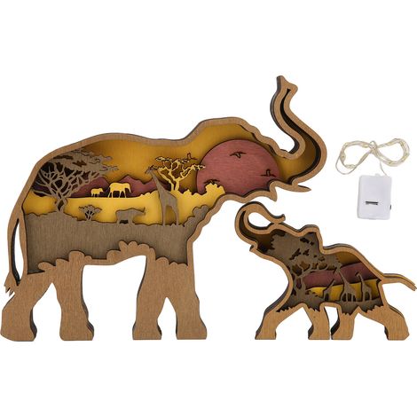 Statue d'éléphant en buis, gravure mécanique robuste, coffre-fort durable, décoration éléphant avec lumière pour bureau chambre (1/5)