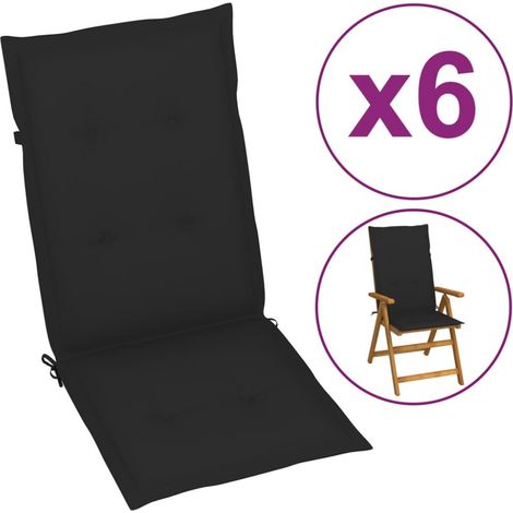 vidaXL Garden Highback Chair Cushions 6 pcs Black 120x50x3 cm Fabric