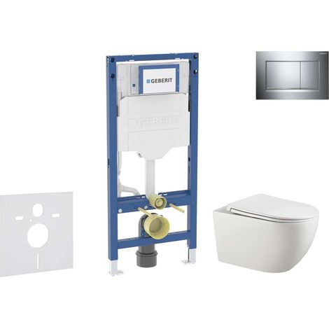 Geberit Duofix - Conjunto de módulo de instalación empotrada, inodoro Gaia y asiento softclose, pulsador de descarga Sigma20, cromo/cromo mate SANI11CA1133B (1/5)