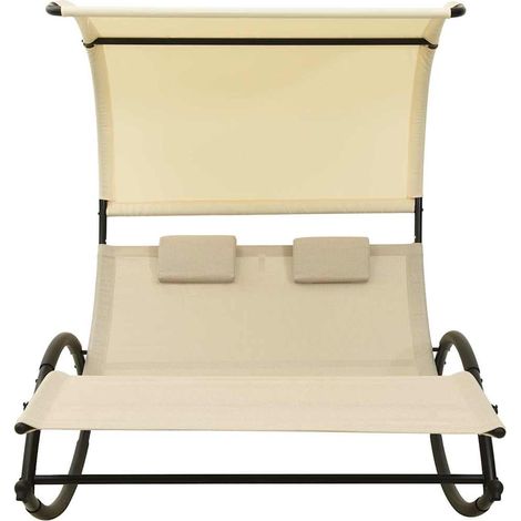 Maison Exclusive - Doppel-Sonnenliege mit Sonnendach Textilene Cr (1/5)