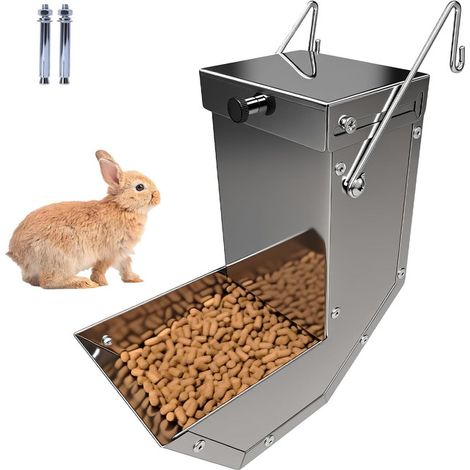 Distributeur de nourriture automatique pour lapin et petits animaux en acier inoxydable, mangeoire murale ou cage, pratique et durable pour cage de rongeur