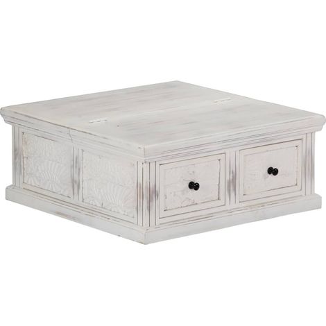 Table basse blanche, 70 x 70 x 30 cm, en bois de manguier massif (1/5)