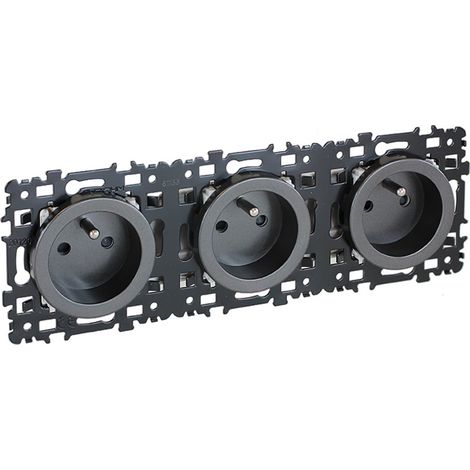 Triple prise 2P+T monobloc précablées NF - SQUARE Anthracite - Eur'Ohm