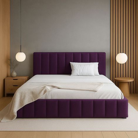 Sofello Polsterbett nach Maß 180 x 200 mit Metall-Lattenrost Doppelbett Liegefläche mit Stauraum Pflaume Farbe Bett aus Velours (1/5)