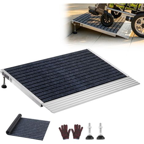 Rampe de Seuil 610x910 mm, Rampe de Chargement en Aluminium pour Fauteuil Roulant, Hauteur Réglable, Antidérapante, Capacité de Charge 362,9 kg, pour Marches, Scooters, Chariots et Déambulateurs (1/5)