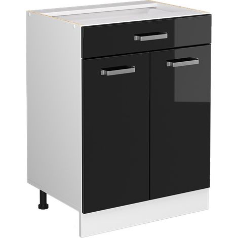 Base universale R-Line, Nero lucido, 60 cm con cassetti, senza piano di lavoro, Vicco