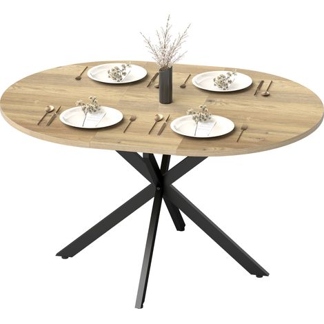 Table à manger extensible ovale 4-6 personnes, table cuisine rallonge 100-135 cm, aspect bois naturel (1/5)