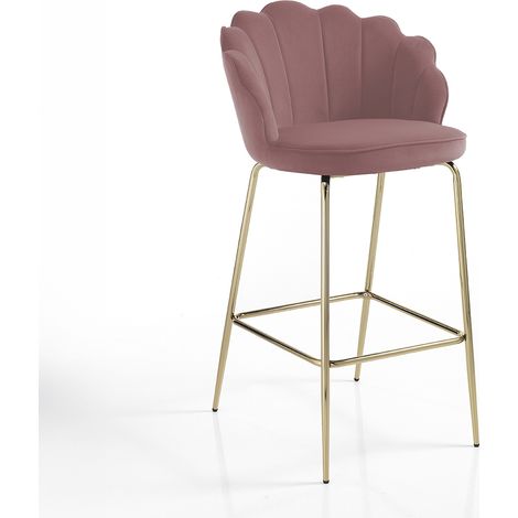 Barhocker aus Samt im Muscheldesign mit goldenen Beinen Linny - Pink