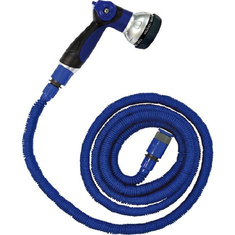 Tuyau d'arrosage extensible pour jardin, terrasse et patio avec pistolet pulvérisateur avec 8 modèles d'arrosage Bleu (1/5)