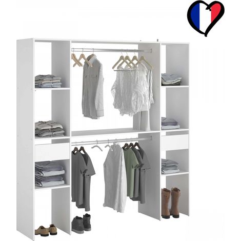 Armadio a vista 6 ripiani 2 cassetti 2 barre appendiabiti 180x40x180 ELYSEE (1/4)