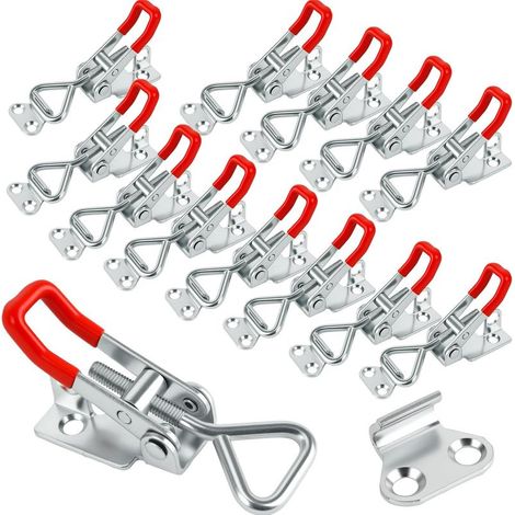 GH-4001 Toggle Latch, 12 pieces Toggle latch for box latches, large toggle latch, 100 kg load capacity, adjustable from 44-59 mm (with 48 screws) (1/5)