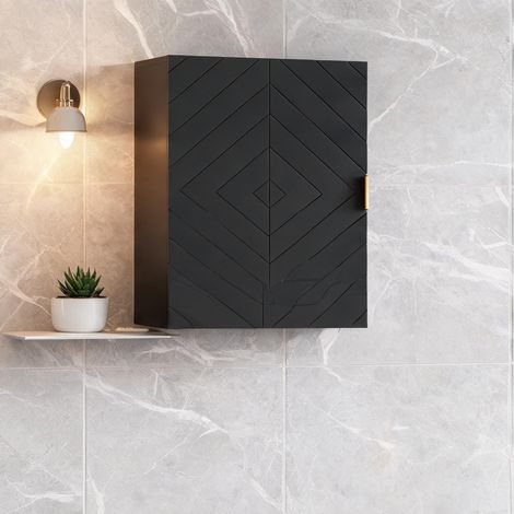 Meuble de salle de bain noir en MDF 40 x 15 x 60 cm (1/5)
