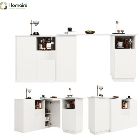 Desserte de cuisine en mdf blanc avec rangement 210 x 30 x 100,9 cm HOMAIRE (1/5)