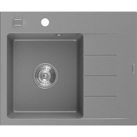 Mexen Ben fregadero de granito de 1 seno con escurridor, izquierdo 600 x 500 mm, gris, sifón cromado - 6522605000-71 (1/5)