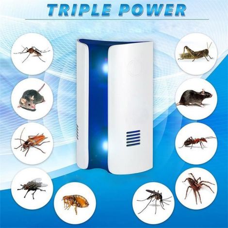 Repulsif ultrason moustiques, nuisibles, insectes, rongeurs, Anti-nuisible ultrason, Repulsif ultrasons rats et souris,mouche -Blanc