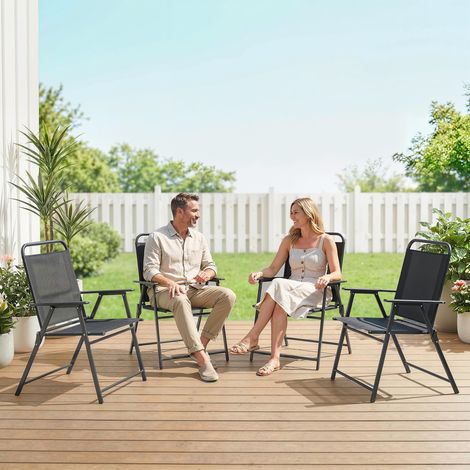 Lot de 4 chaises de jardin pliantes avec accoudoirs. chaises d'extérieur avec assise large en textilène. noir (1/5)