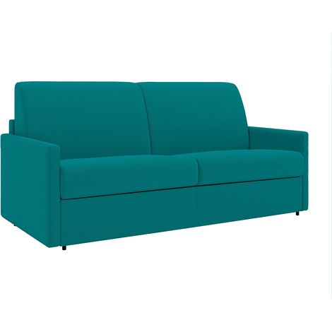 Canapé 3 places convertible express en tissu bleu turquoise avec assise mémoire de forme - Couchage 140 cm - Matelas 14 cm CALIFE (1/5)